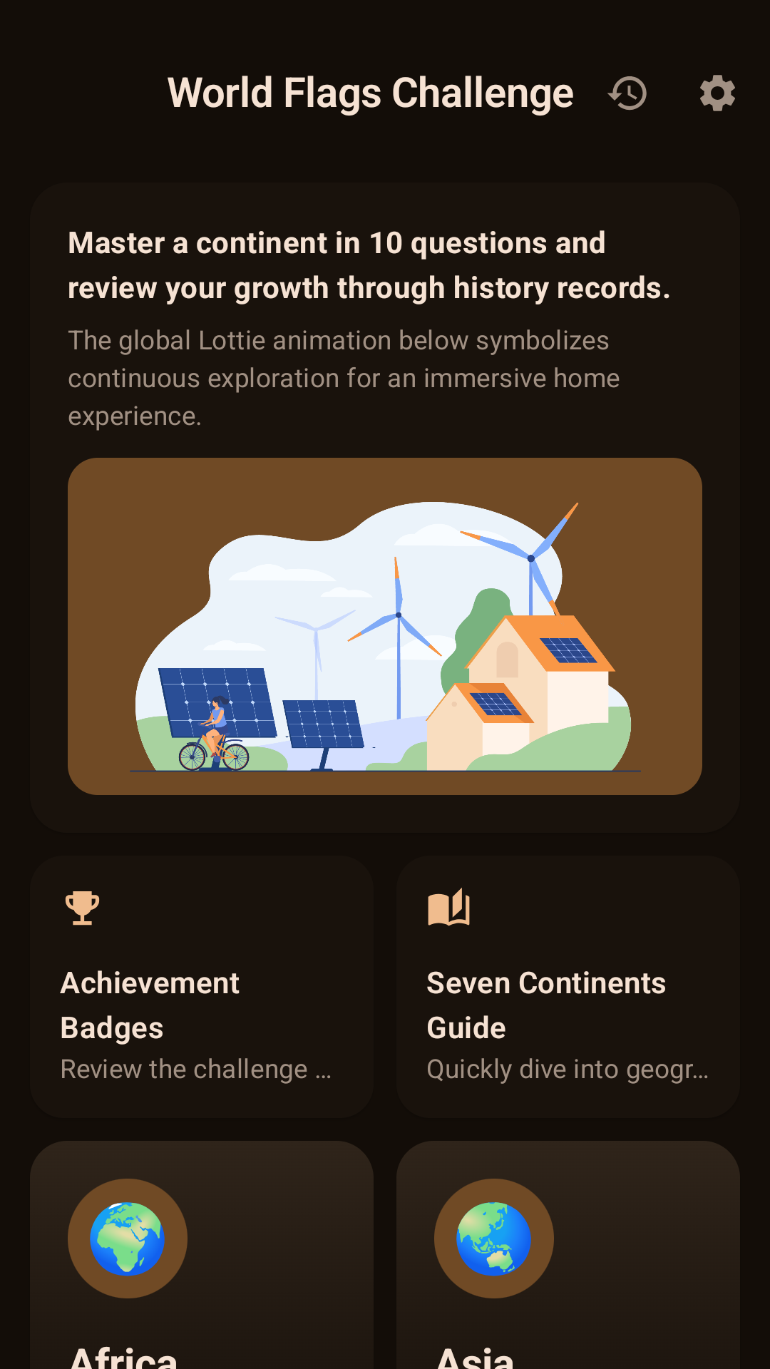 World Flags Quiz home hub